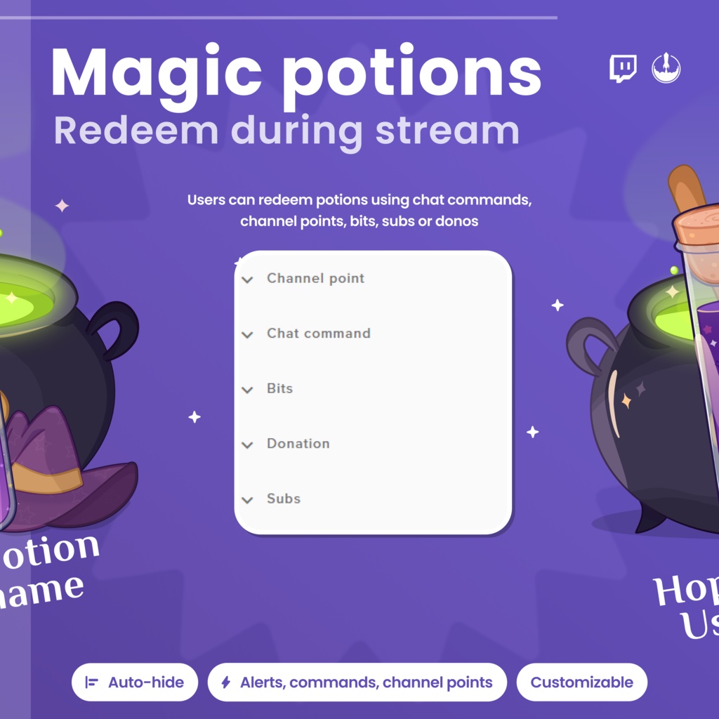 Halloween Twitch Potion Widget, Interactive Cauldron Widget: VTuber Asset Animated Stream Overlay (Instant Download)