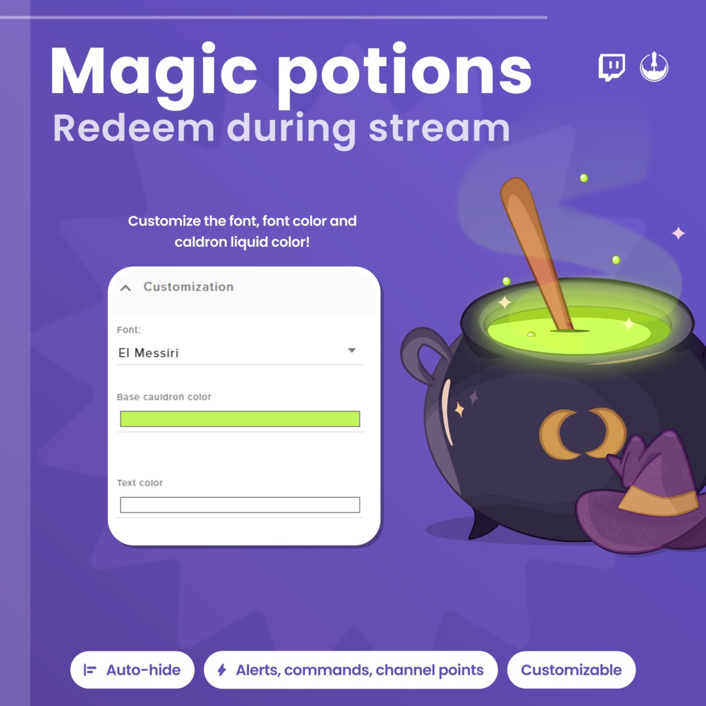 Halloween Twitch Potion Widget, Interactive Cauldron Widget: VTuber Asset Animated Stream Overlay (Instant Download)