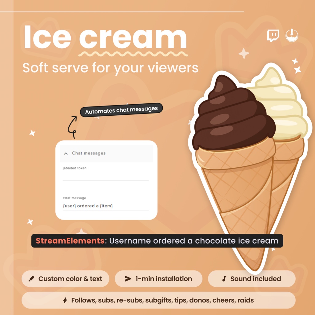Interactive Twitch Ice cream Widget - Customizable Animated Twitch Overlay