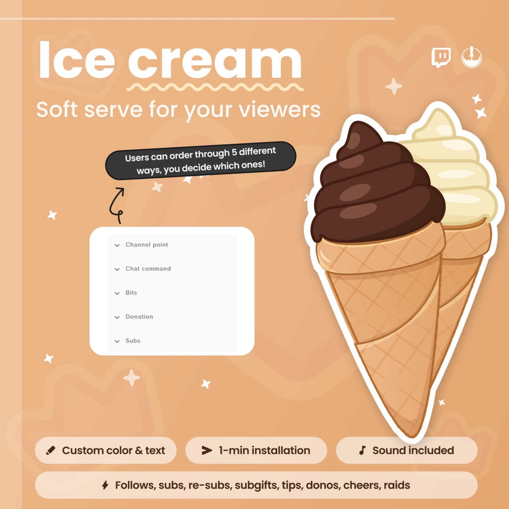 Interactive Twitch Ice cream Widget - Customizable Animated Twitch Overlay