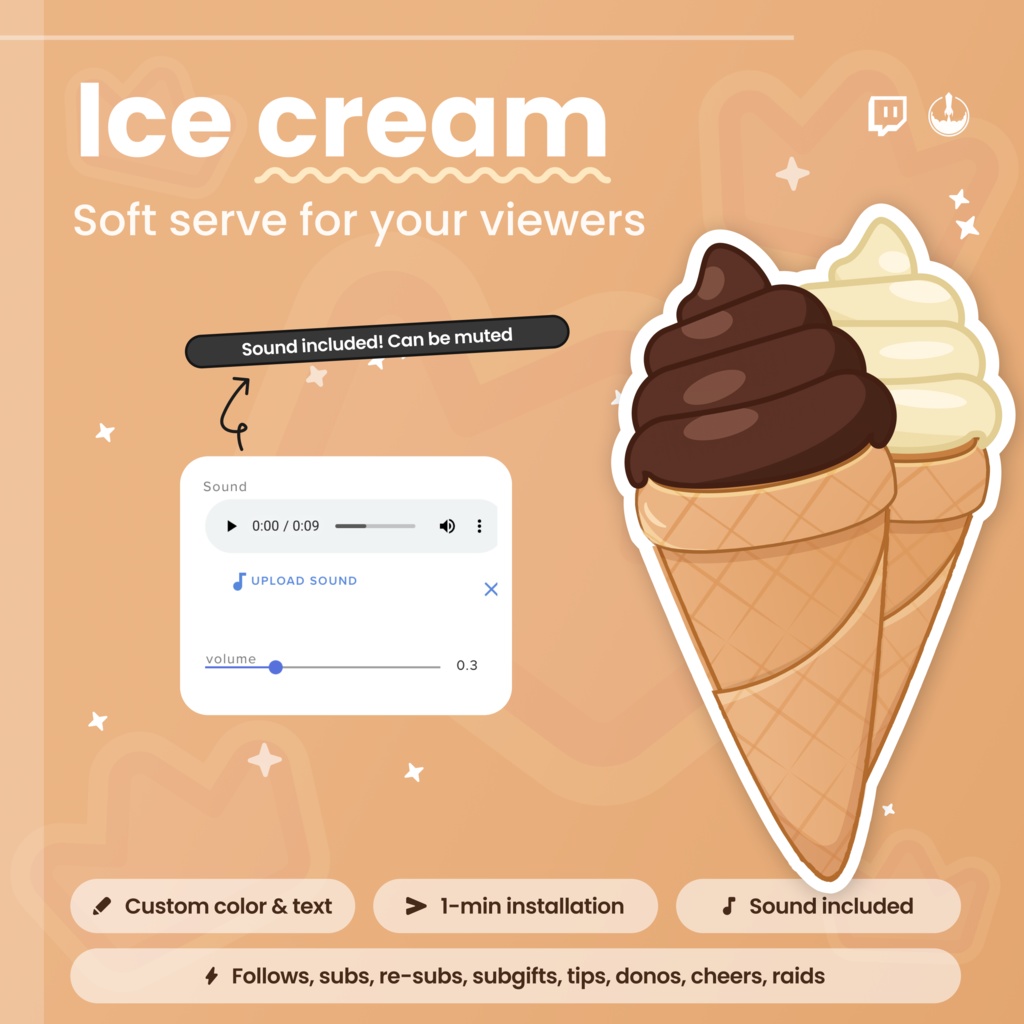 Interactive Twitch Ice cream Widget - Customizable Animated Twitch Overlay
