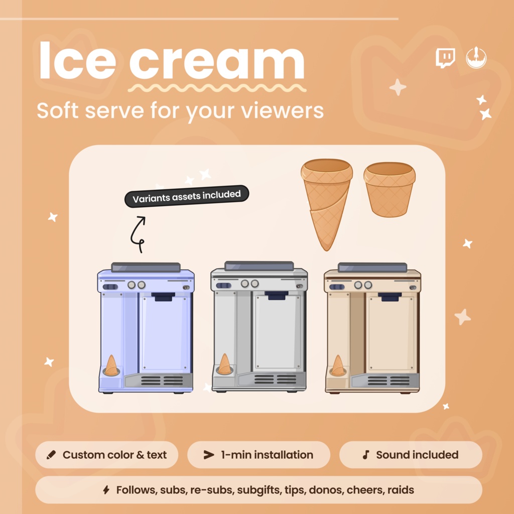 Interactive Twitch Ice cream Widget - Customizable Animated Twitch Overlay