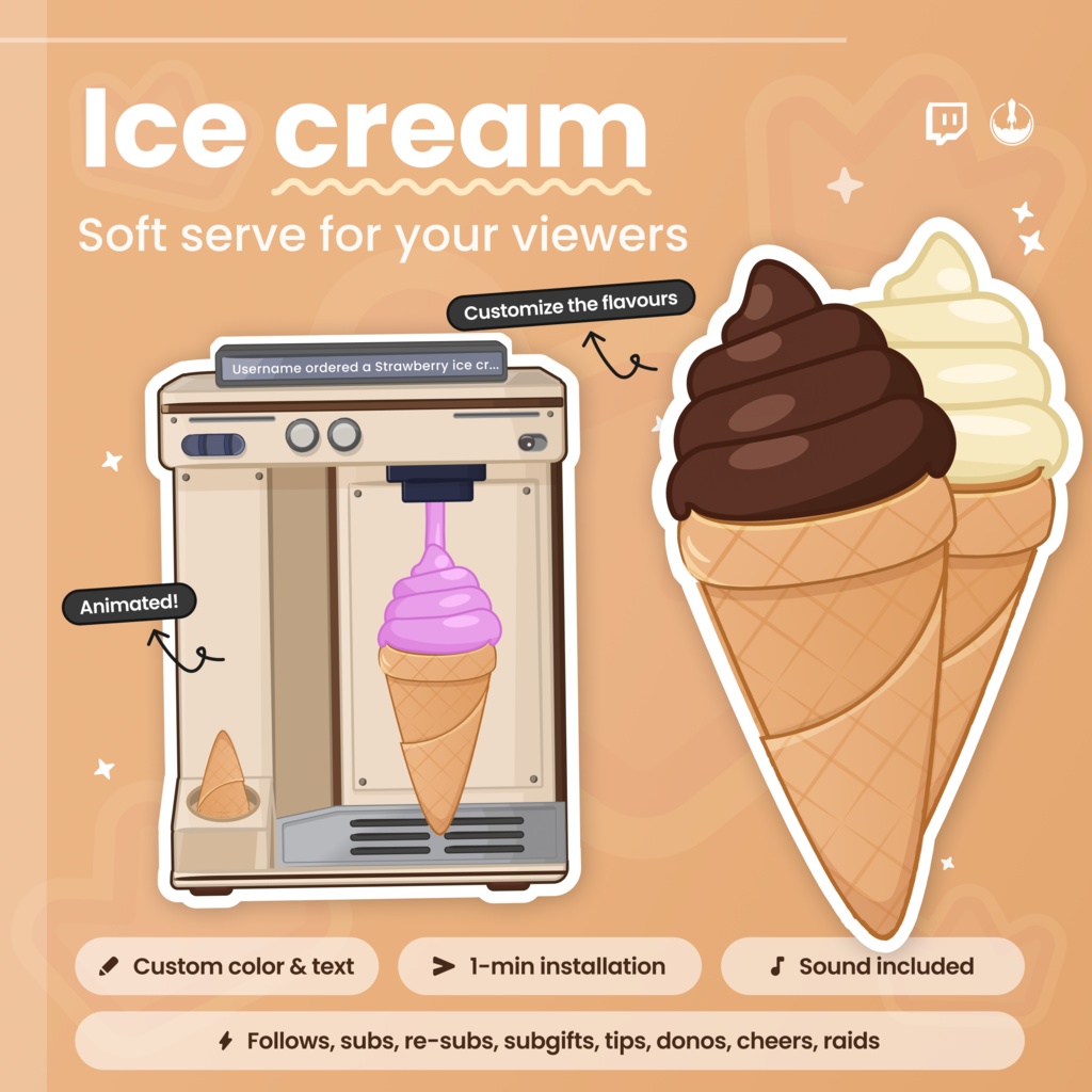 Interactive Twitch Ice cream Widget - Customizable Animated Twitch Overlay