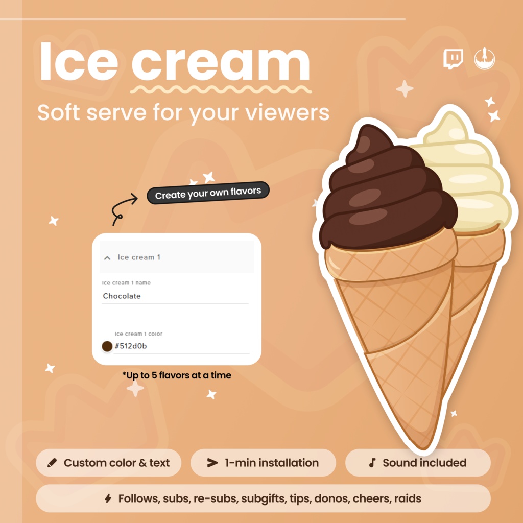 Interactive Twitch Ice cream Widget - Customizable Animated Twitch Overlay