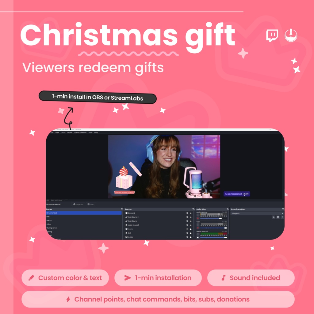 Interactive Twitch Gift Widget Overlay - Viewer Reward System, Customizable Animated Blind box Widget