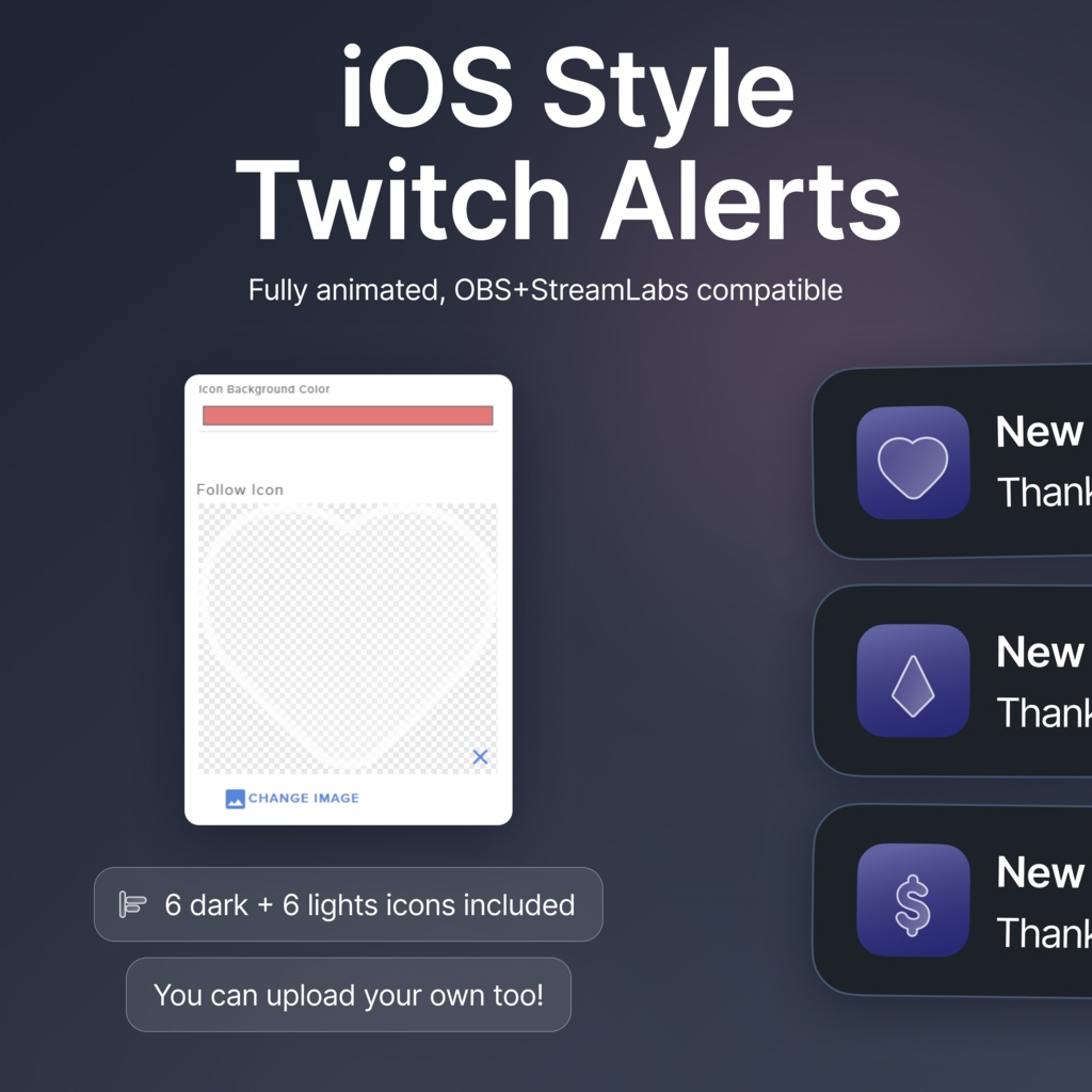 Customizable Animated Twitch iOS style Alerts: Minimalist Overlay (Digital Download)