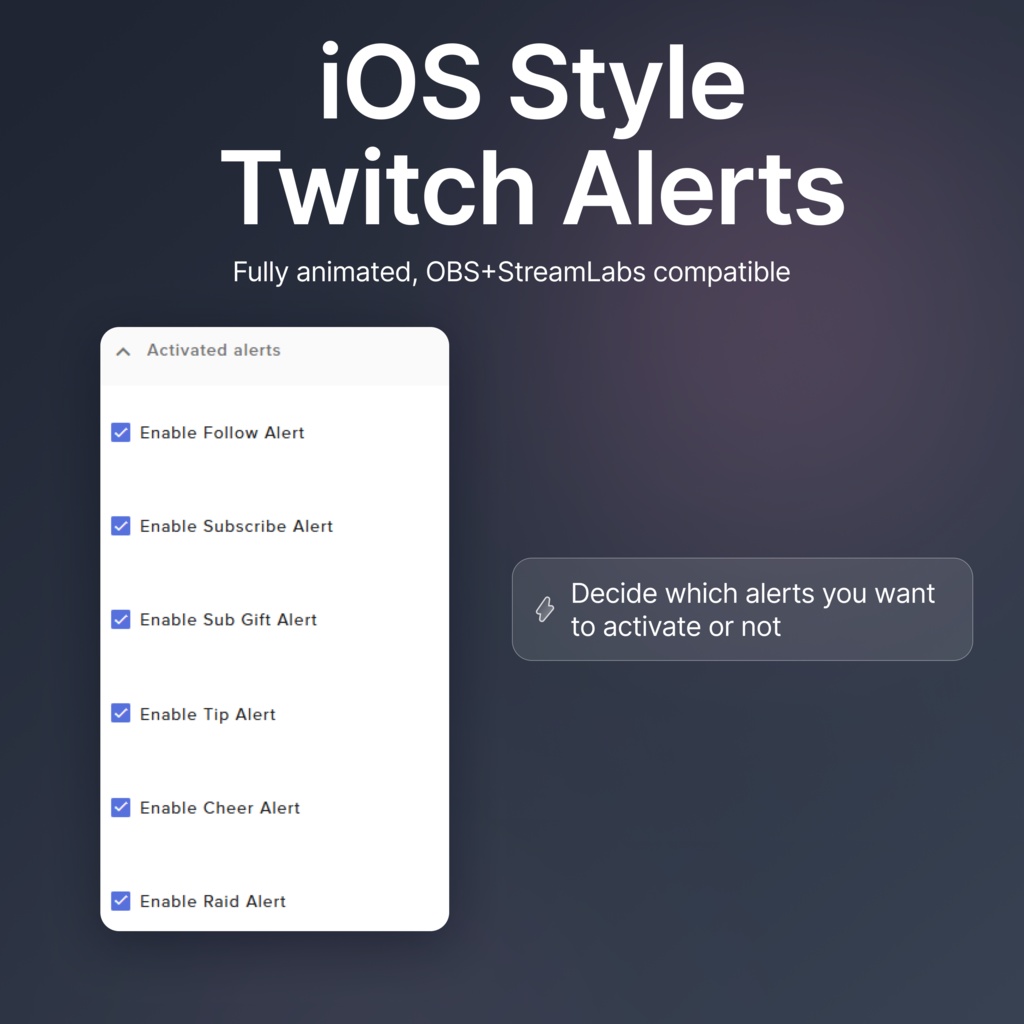 Customizable Animated Twitch iOS style Alerts: Minimalist Overlay (Digital Download)