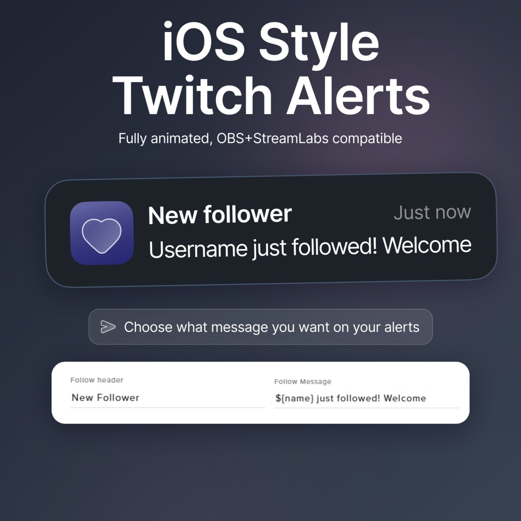 Customizable Animated Twitch iOS style Alerts: Minimalist Overlay (Digital Download)
