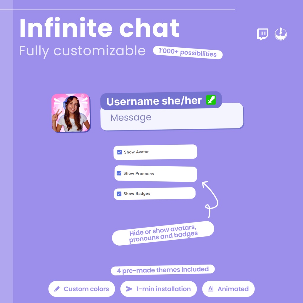 Customizable Animated Twitch Chat Overlay, 4 base themes and hundreds of customizations (Digital Download)
