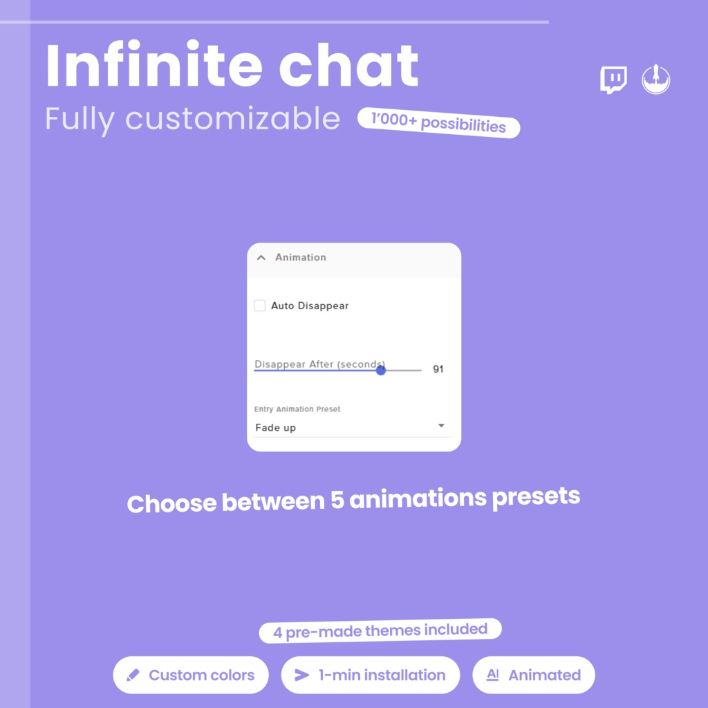 Customizable Animated Twitch Chat Overlay, 4 base themes and hundreds of customizations (Digital Download)