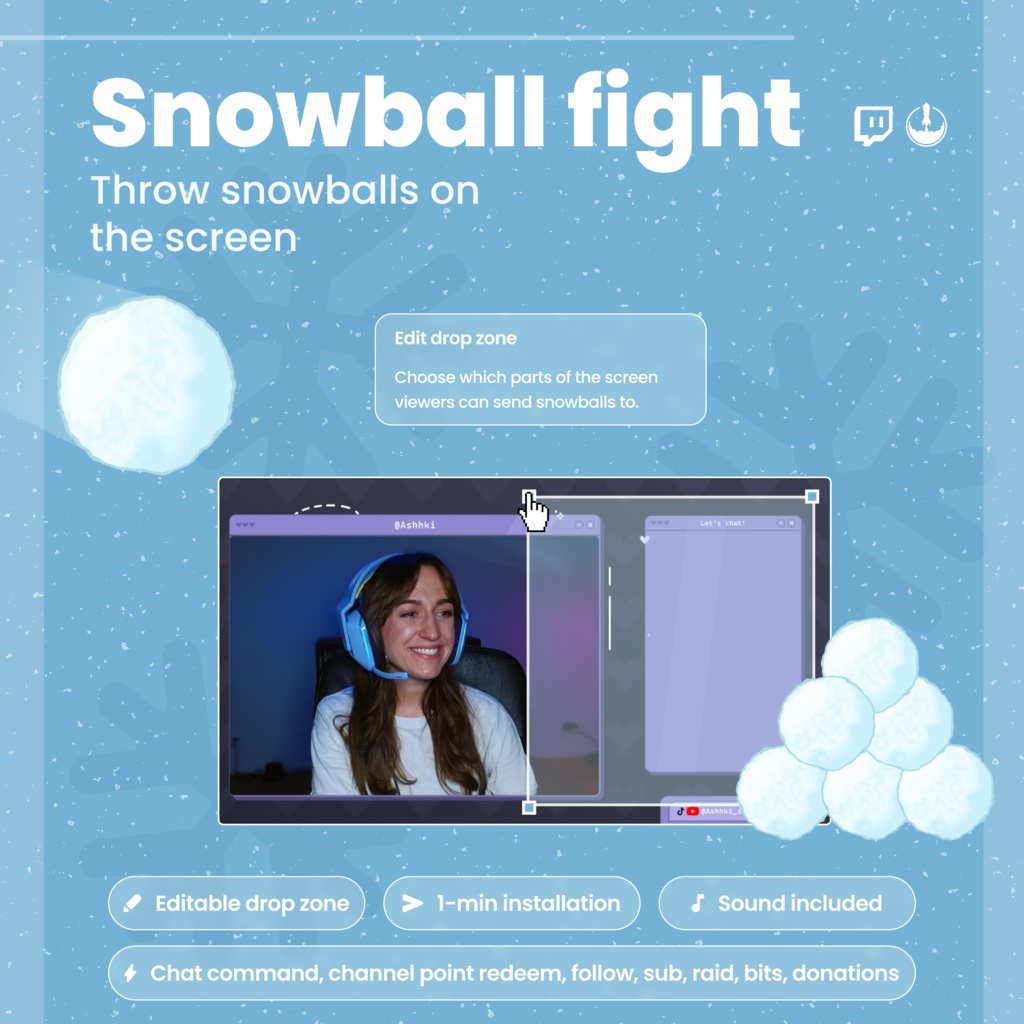 Interactive Snowball Fight Twitch Widget | Christmas Winter Animated Overlay