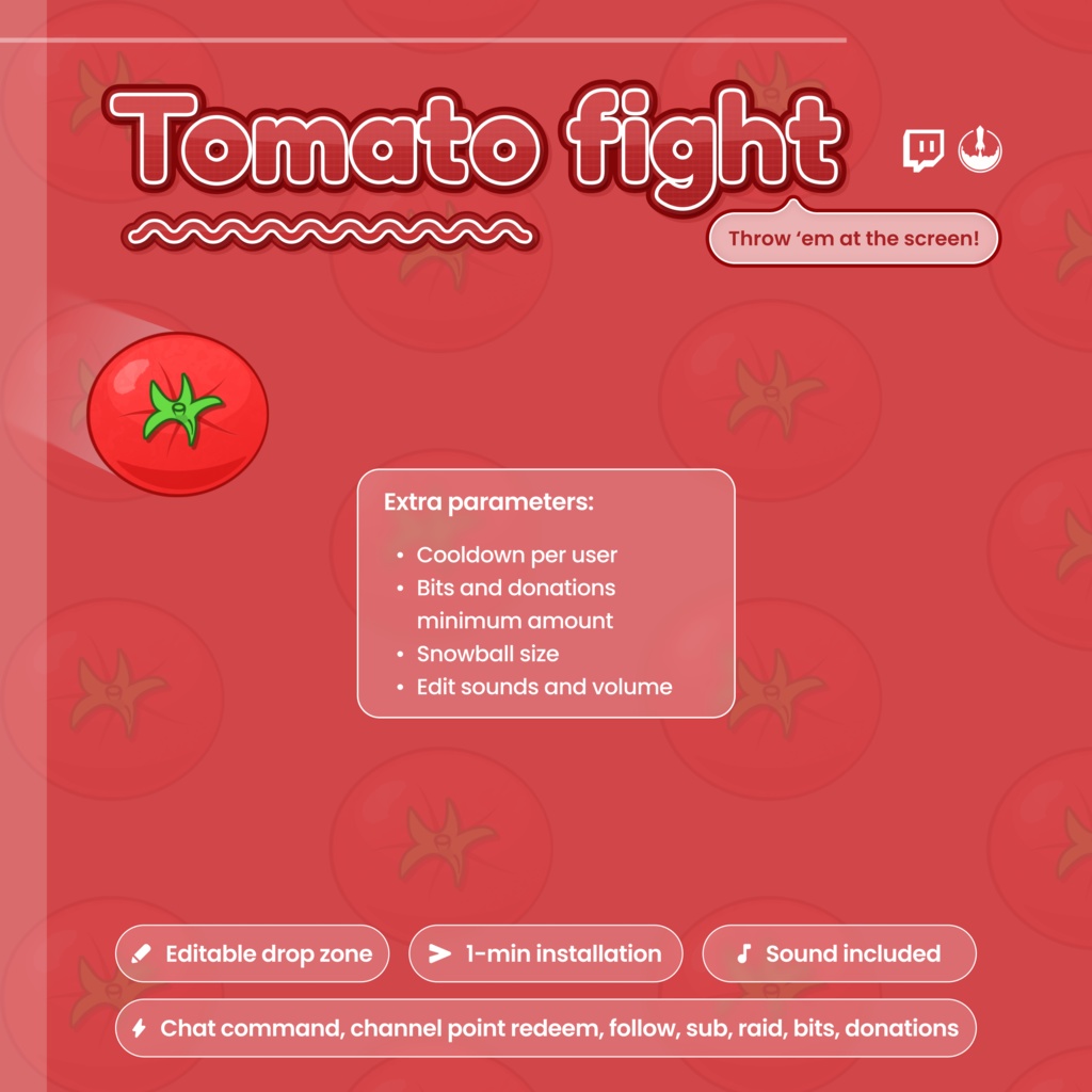 Interactive Twitch Overlay – Tomato Fight Game | Animated Tomato Throw with Sound | Fun Stream Alert