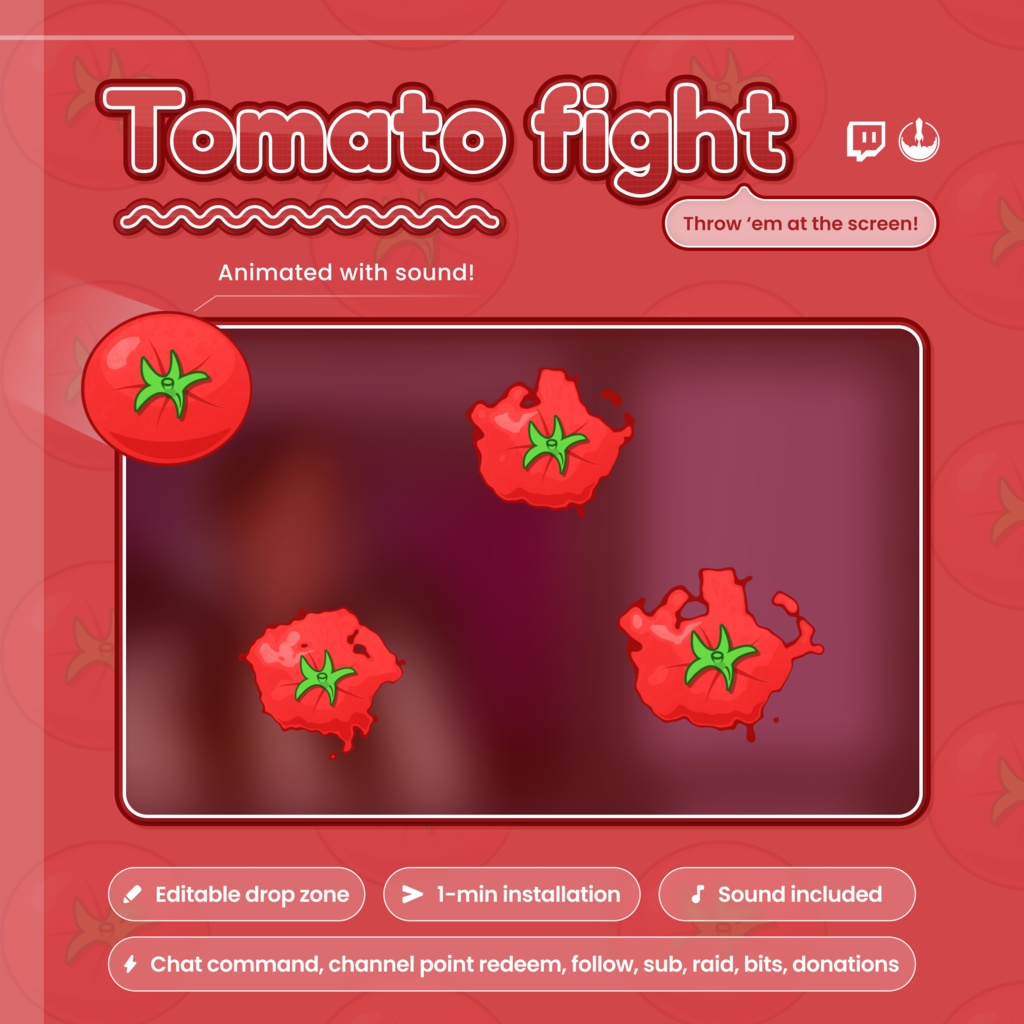 Interactive Twitch Overlay – Tomato Fight Game | Animated Tomato Throw with Sound | Fun Stream Alert