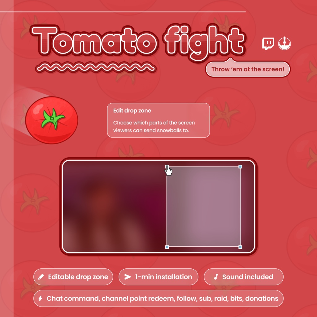 Interactive Twitch Overlay – Tomato Fight Game | Animated Tomato Throw with Sound | Fun Stream Alert