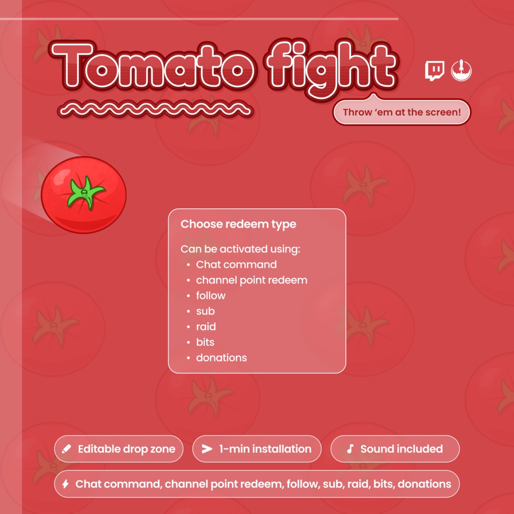 Interactive Twitch Overlay – Tomato Fight Game | Animated Tomato Throw with Sound | Fun Stream Alert