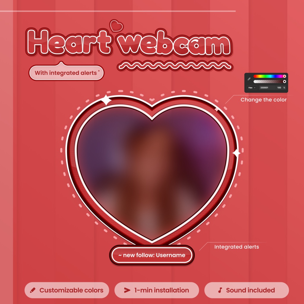 Heart Webcam Overlay Customizable with Integrated Alerts | Twitch Widget