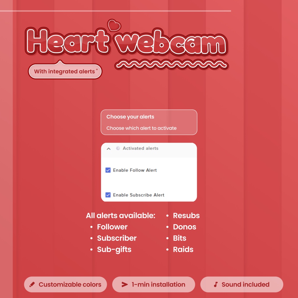 Heart Webcam Overlay Customizable with Integrated Alerts | Twitch Widget