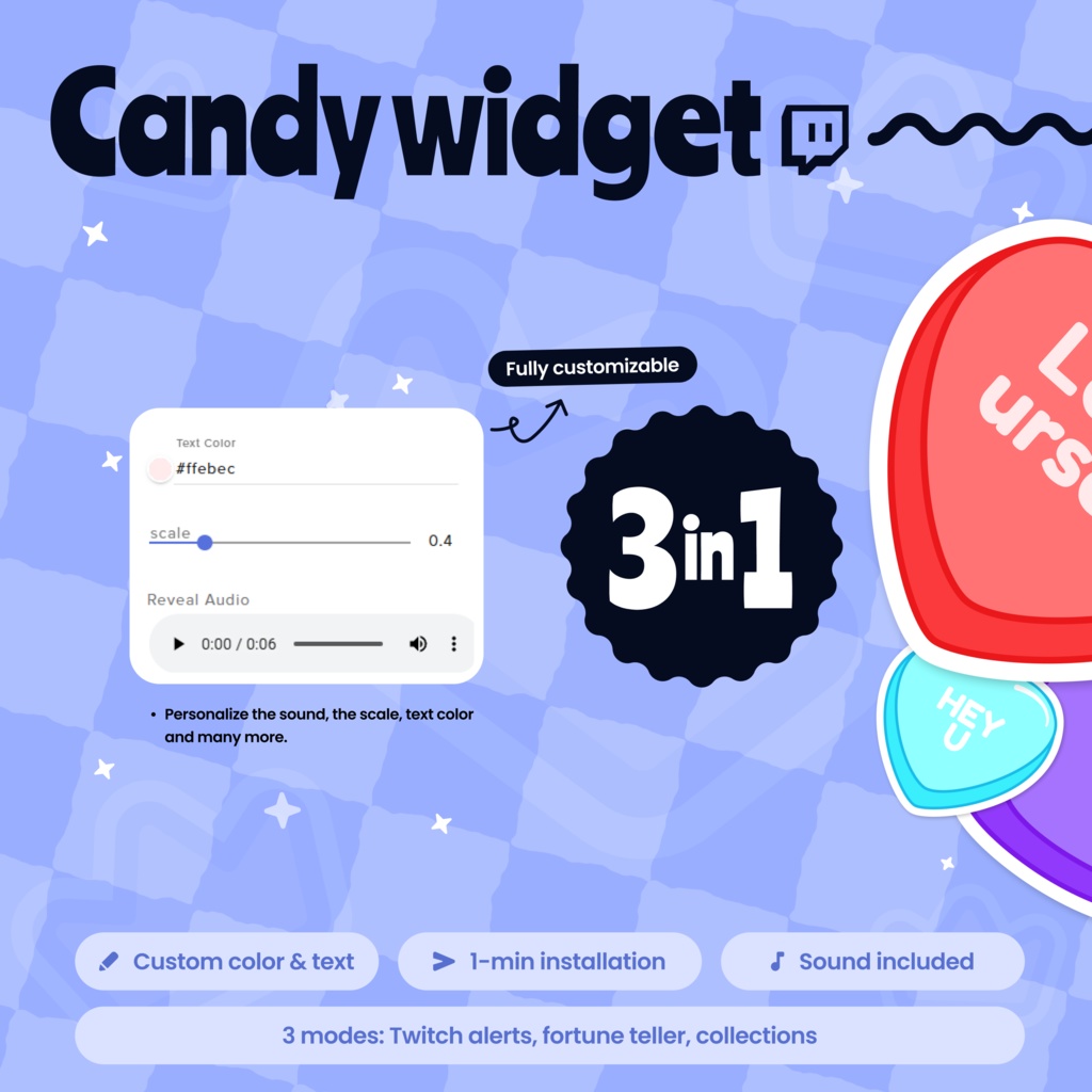 Candy Heart Alert Twitch Widget for StreamElements | Fortune Teller | Collection Game | Customizable Valentine's day