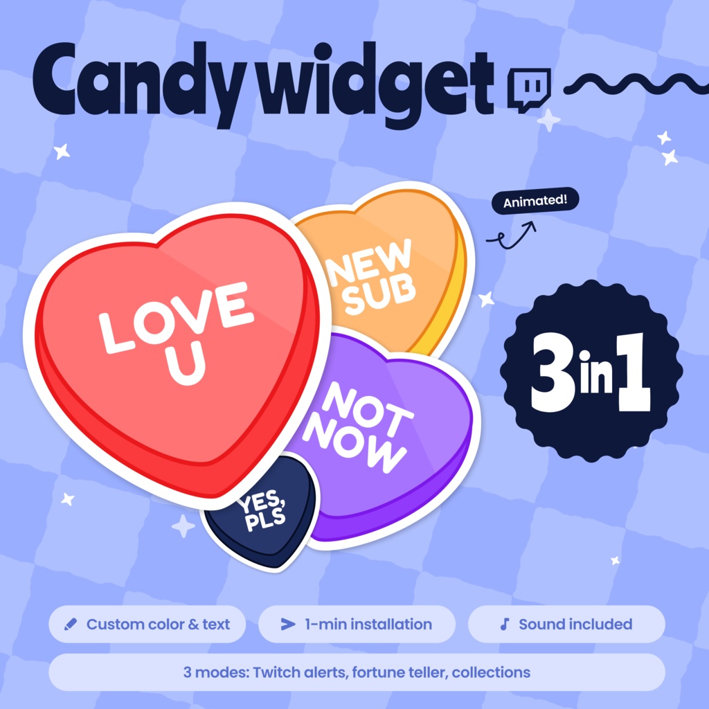 Candy Heart Alert Twitch Widget for StreamElements | Fortune Teller | Collection Game | Customizable Valentine's day