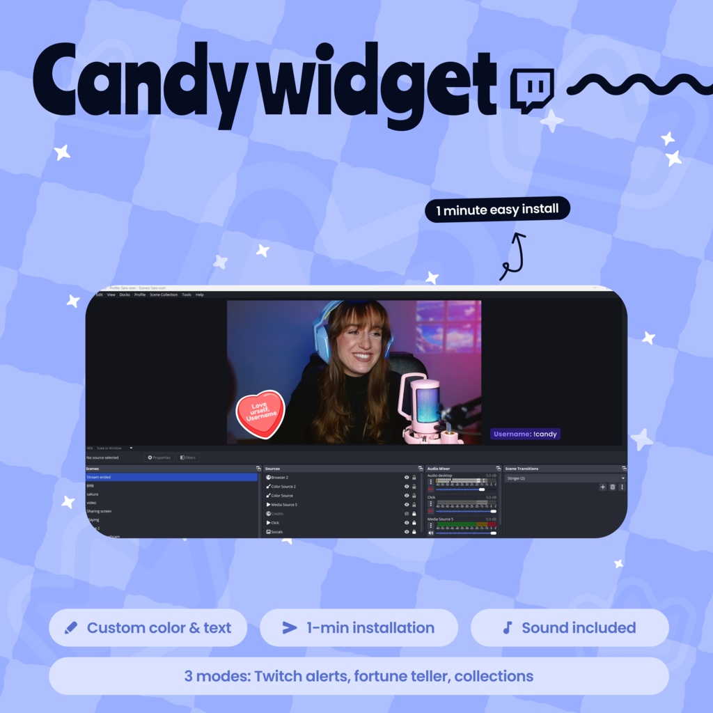 Candy Heart Alert Twitch Widget for StreamElements | Fortune Teller | Collection Game | Customizable Valentine's day