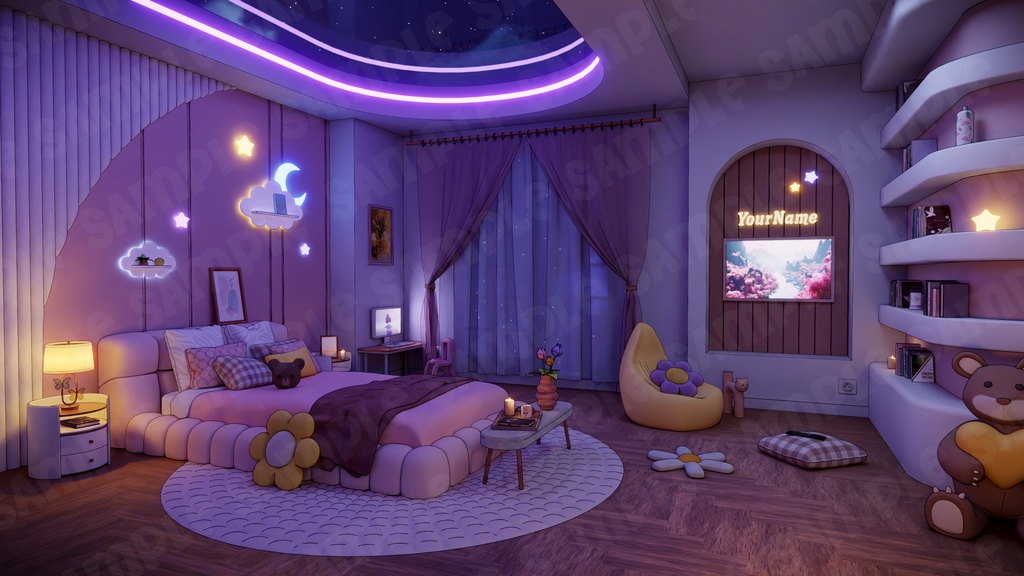 Overlay Vtuber / Lofi Stream Background / Pink & cute Bedroom / Day&Night / Wallpaper