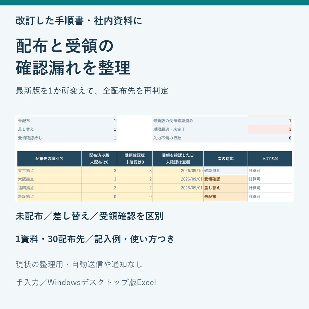 文書の改訂・配布・受領確認を管理するExcelテンプレート
