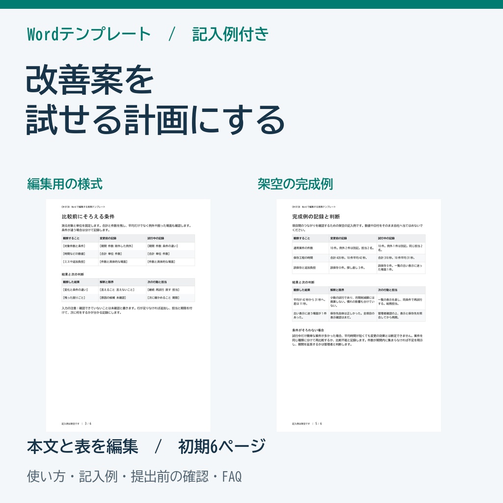 業務改善を小さく試す実験計画書 Wordテンプレート