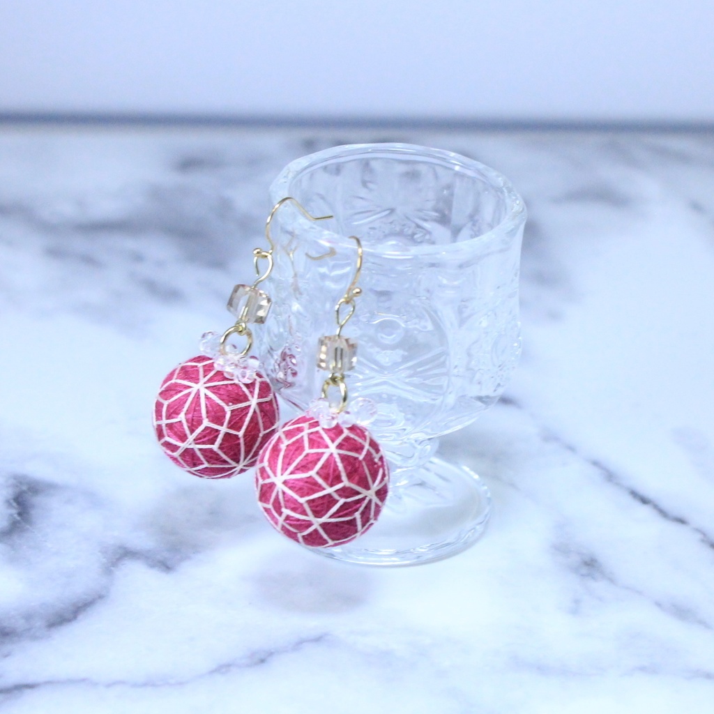 麻の葉手毬 クリアビーズピアス