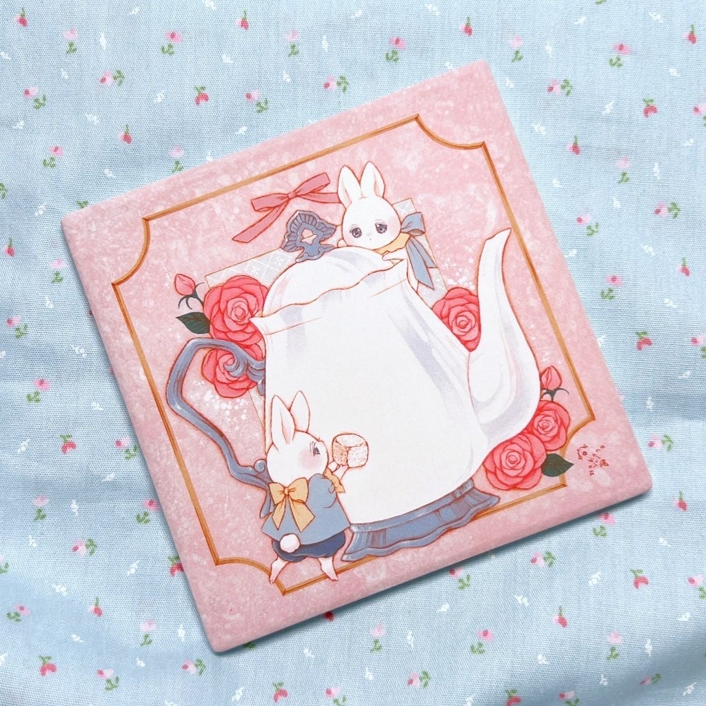 紅茶とうさぎのコースターのセット