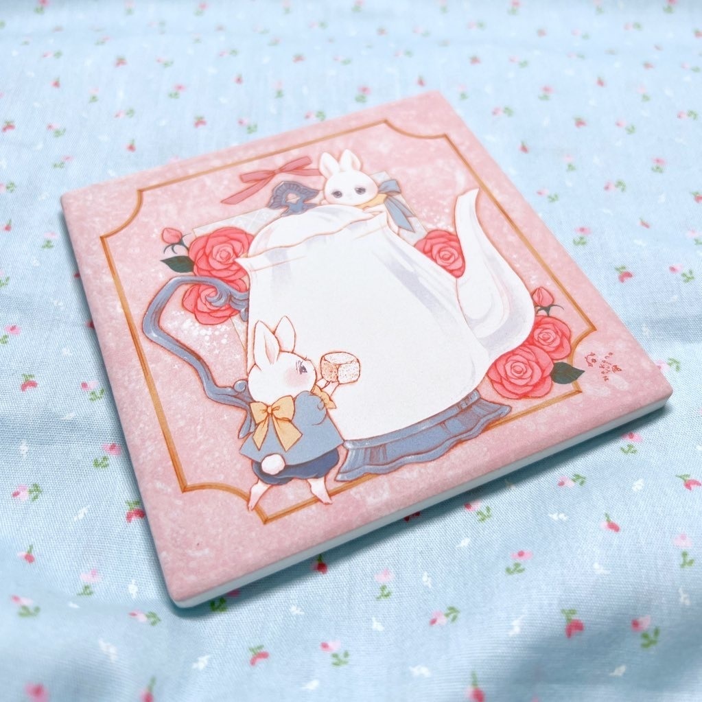 紅茶とうさぎのコースターのセット