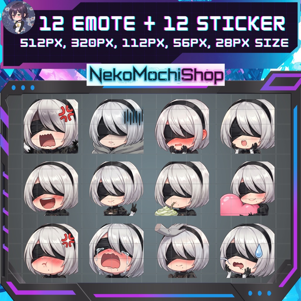 2B Emotes Stickers, Fan Art Nier Automata Sticker Emoji (Digital Download)