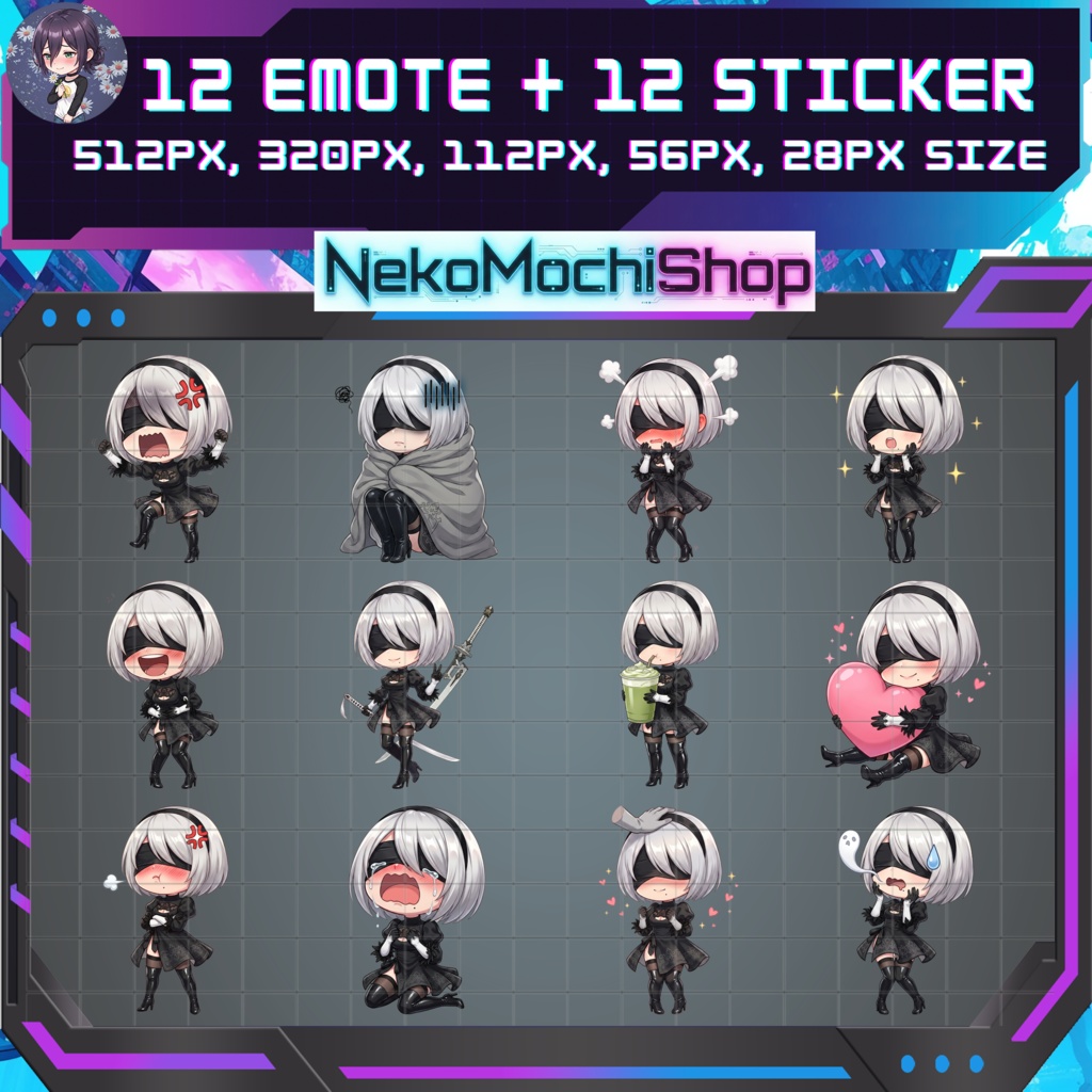 2B Emotes Stickers, Fan Art Nier Automata Sticker Emoji (Digital Download)