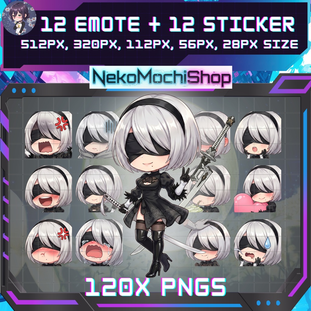 2B Emotes Stickers, Fan Art Nier Automata Sticker Emoji (Digital Download)
