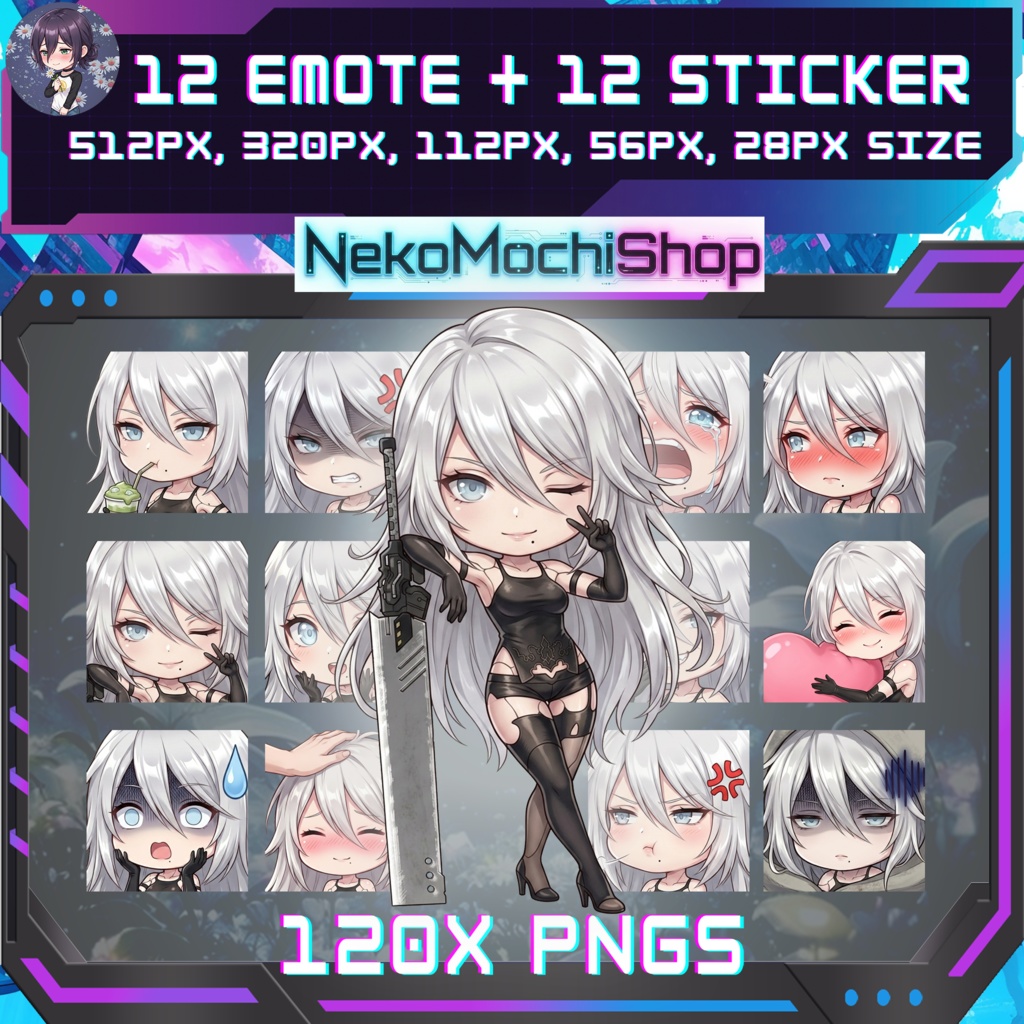 A2 Emotes Stickers, Fan Art Nier Automata Sticker Emoji (Digital Download)