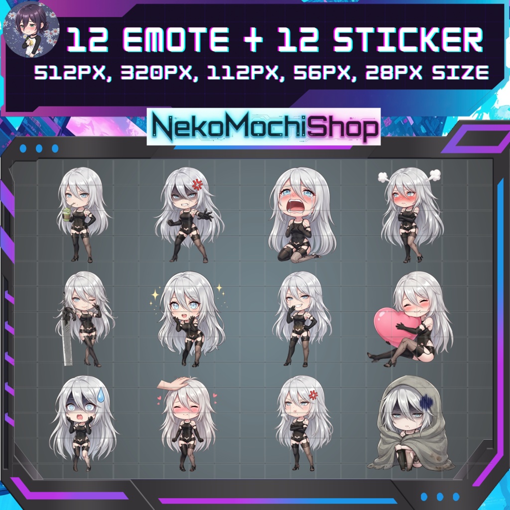 A2 Emotes Stickers, Fan Art Nier Automata Sticker Emoji (Digital Download)