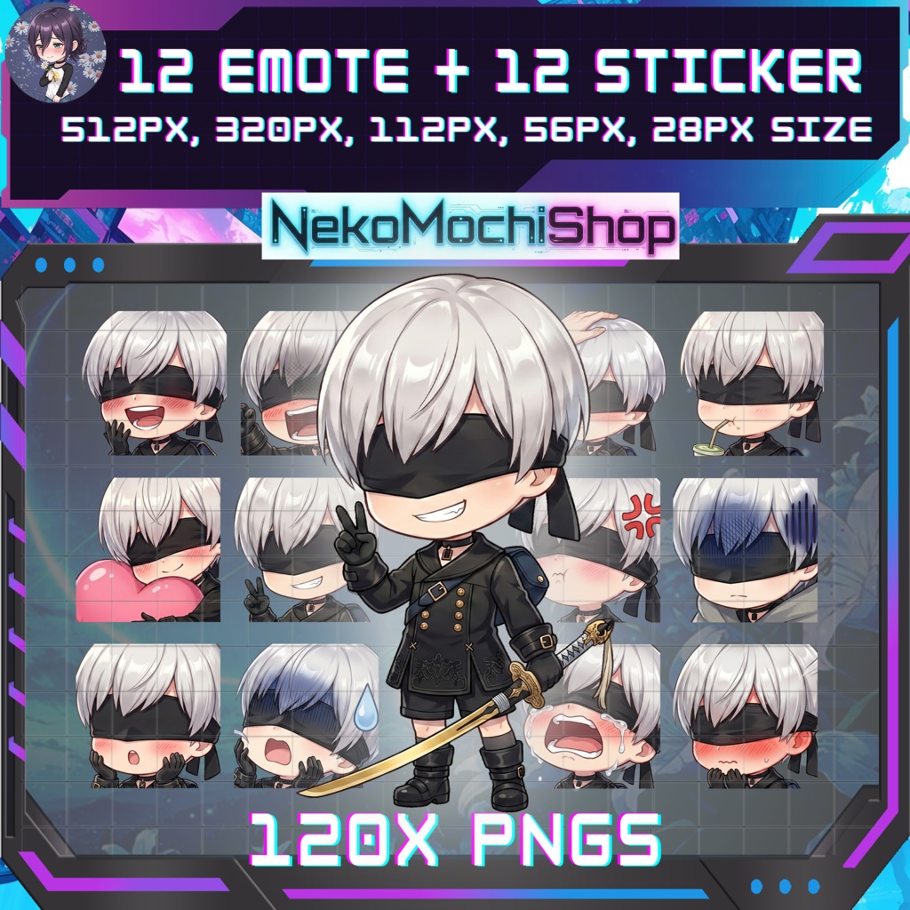 9S Emotes Stickers, Fan Art Nier Automata Sticker Emoji (Digital Download)