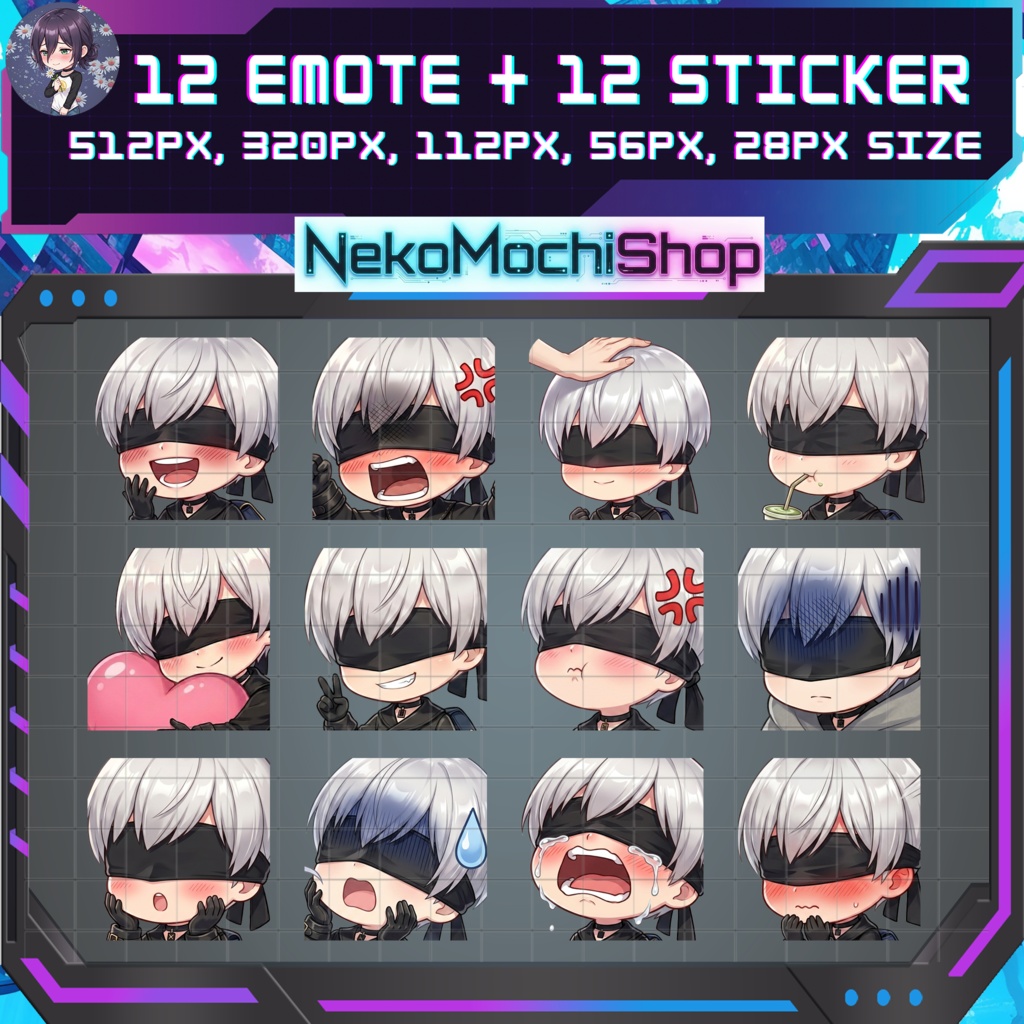 9S Emotes Stickers, Fan Art Nier Automata Sticker Emoji (Digital Download)