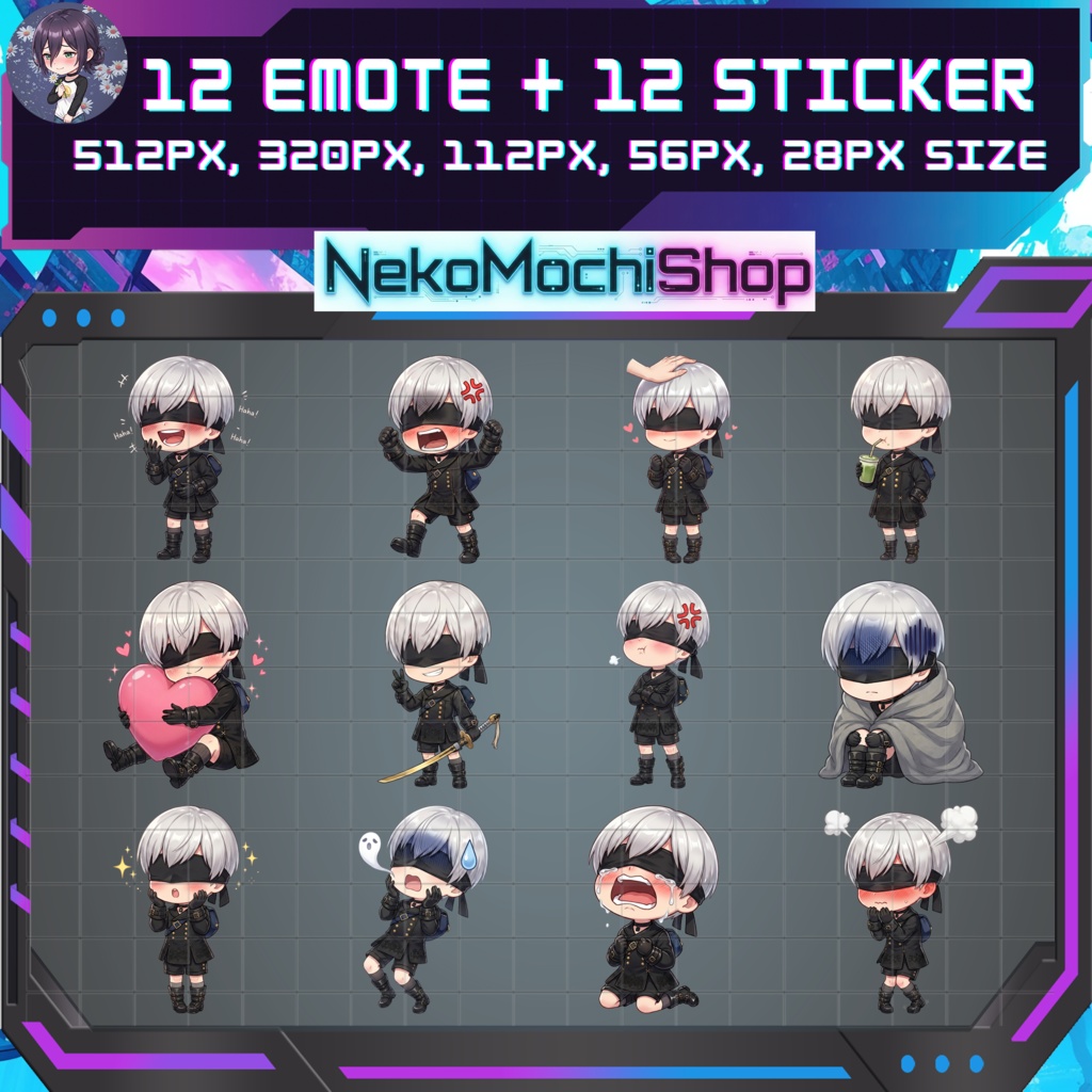 9S Emotes Stickers, Fan Art Nier Automata Sticker Emoji (Digital Download)