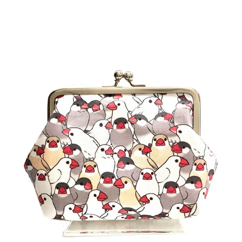 ぎゅうぎゅう文鳥の親子がま口財布