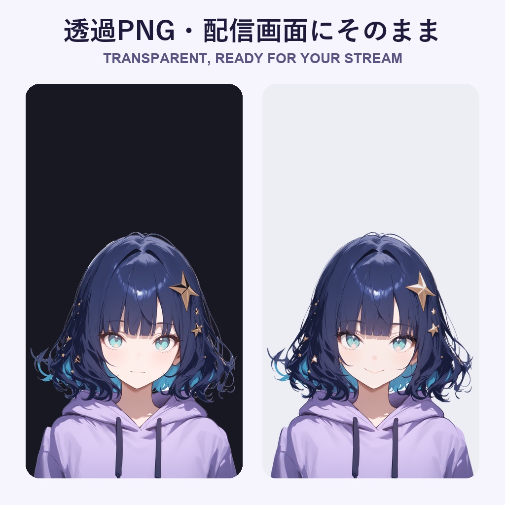【PNGtuber素材】ほしみ|表情10種・まばたき&口パク付き|PNGTuber Plus / veadotube / PSD