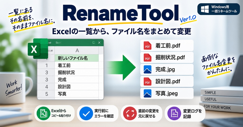 RenameTool|Excelの一覧からファイル名をまとめて変更