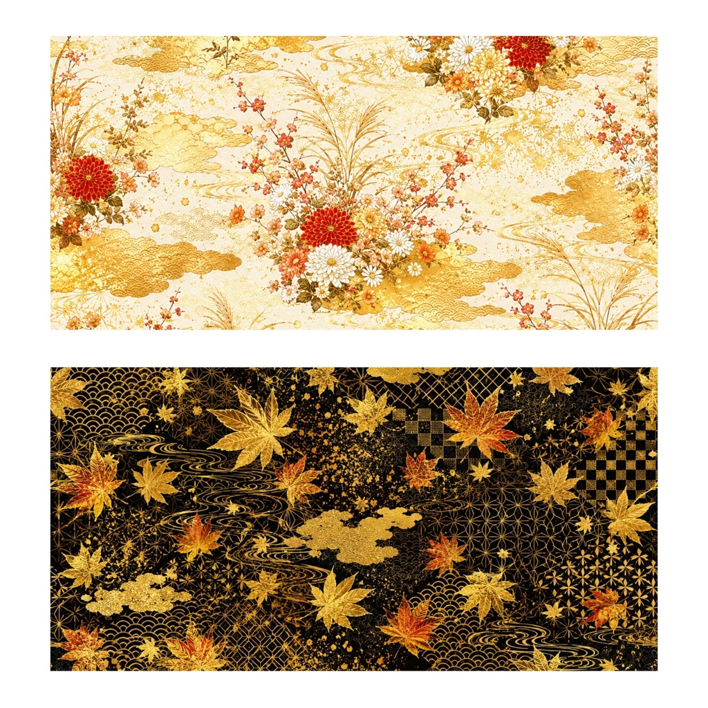【和柄・秋】デジタルペーパー 10枚セット|紅葉・菊・扇・青海波|Japanese Autumn Patterns
