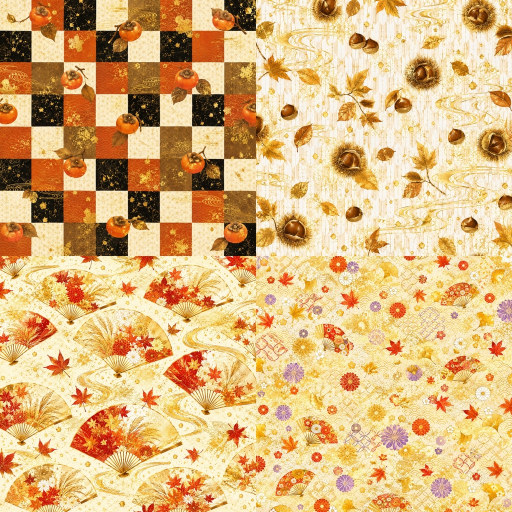 【和柄・秋】デジタルペーパー 10枚セット|紅葉・菊・扇・青海波|Japanese Autumn Patterns