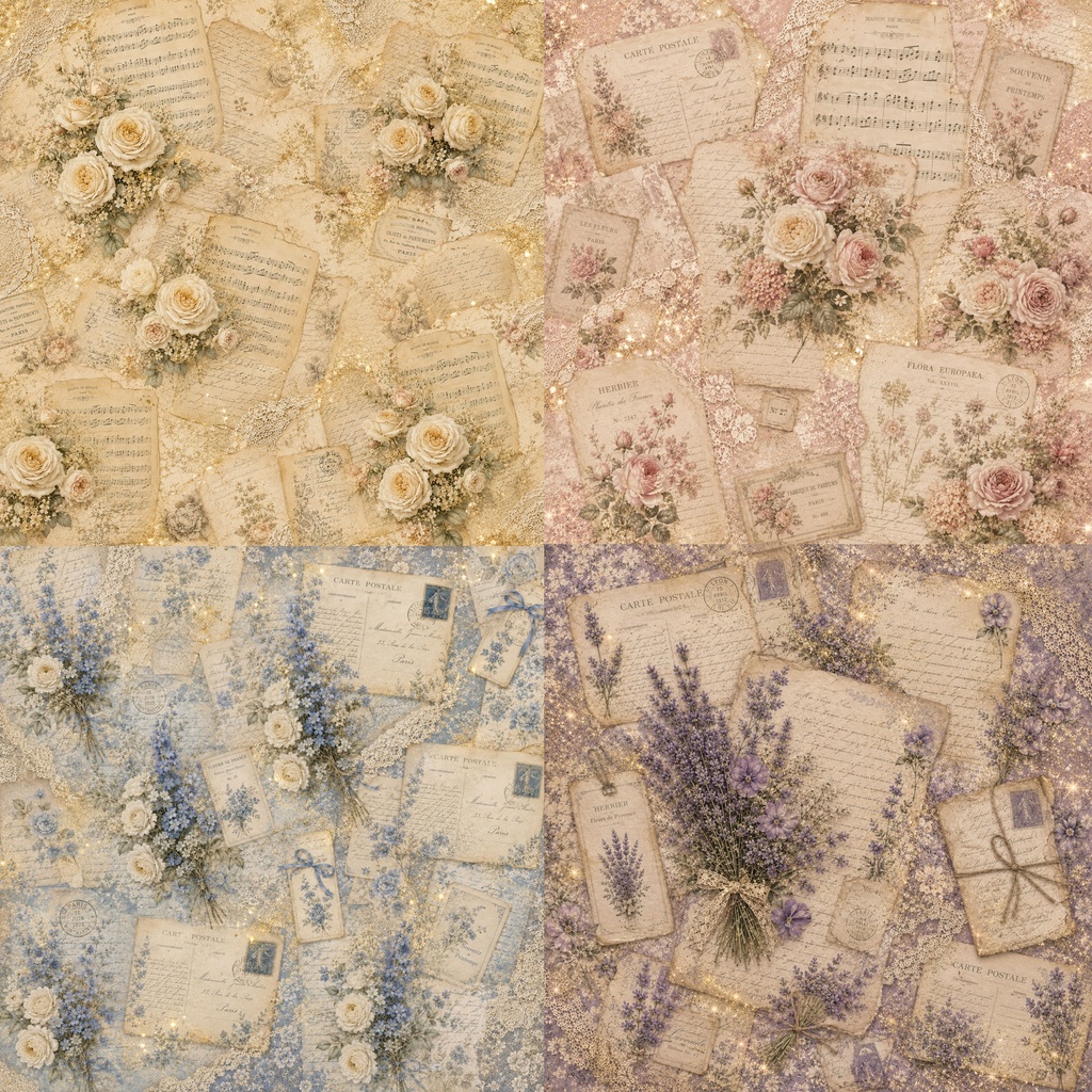 【ヴィンテージボタニカル】デジタルペーパー 8枚セット|アンティーク 花・薔薇・ラベンダー|Vintage Botanical