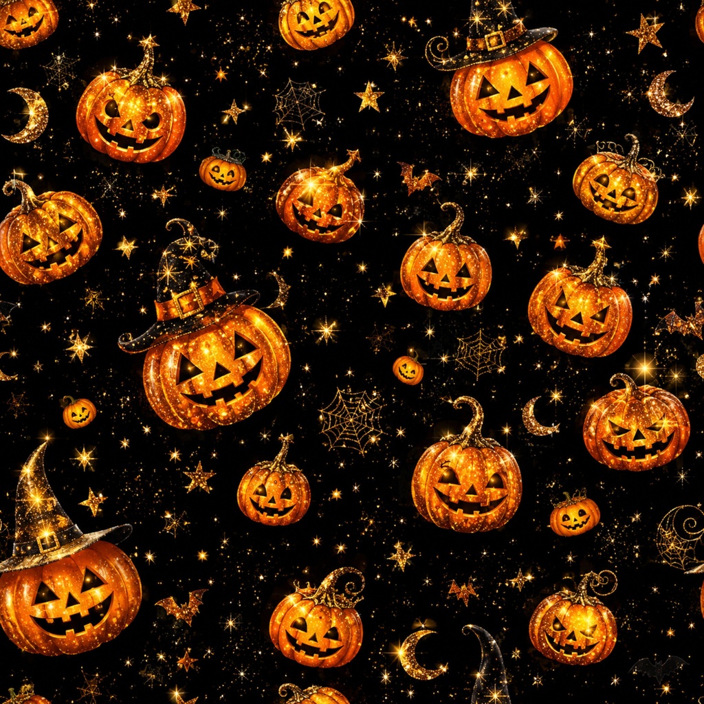 キラキラハロウィンのデジタルペーパー|かぼちゃ×星空 ブラック&ホワイト 2枚セット