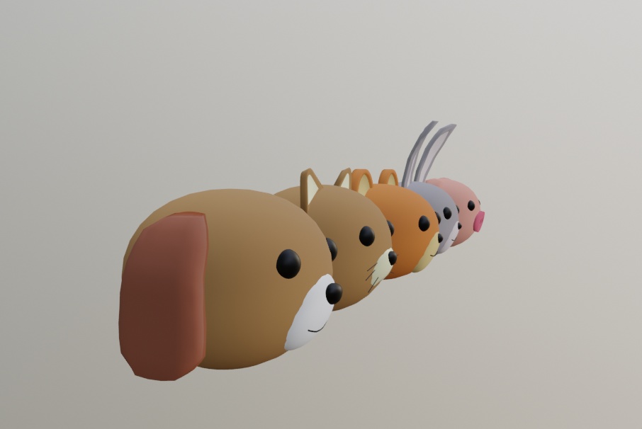 動物の頭・かぶりもの(熊、うさぎ、猫、犬、豚)