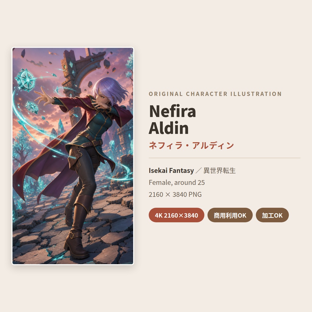 Nefira Aldin ネフィラ・アルディン｜オリジナルキャラクターイラスト 4K｜商用利用OK