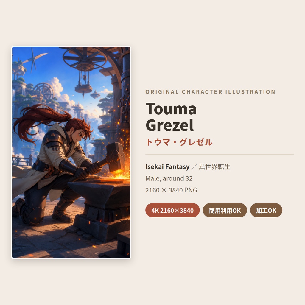 Touma Grezel トウマ・グレゼル｜オリジナルキャラクターイラスト 4K｜商用利用OK
