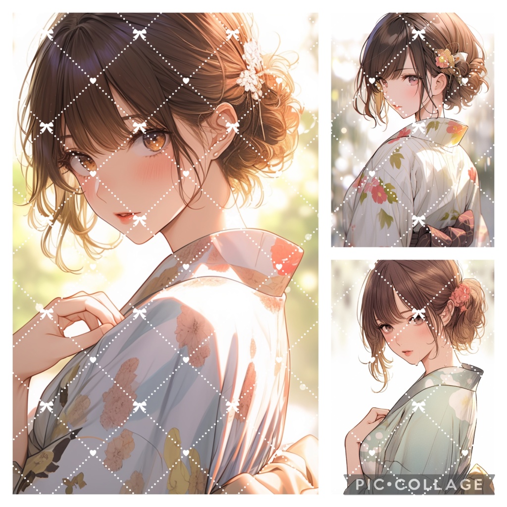 商用利用可 AIイラスト 3枚セット SNSアイコン 配信背景 女性 浴衣 夏