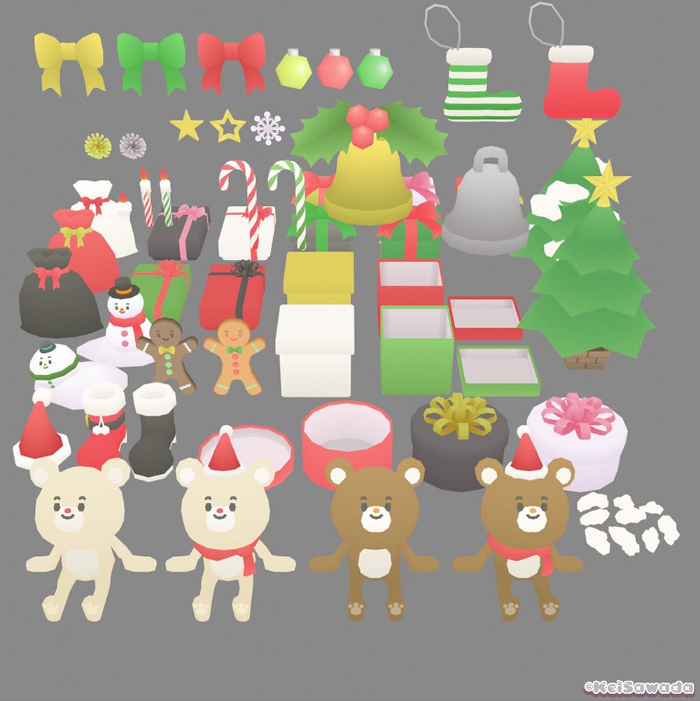 クリスマス用素材【ビビッドカラー】(3DCG)